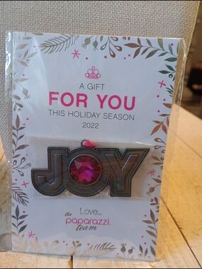 paparazzi Pink 'JOY' Holiday Ornament with Gem Accent